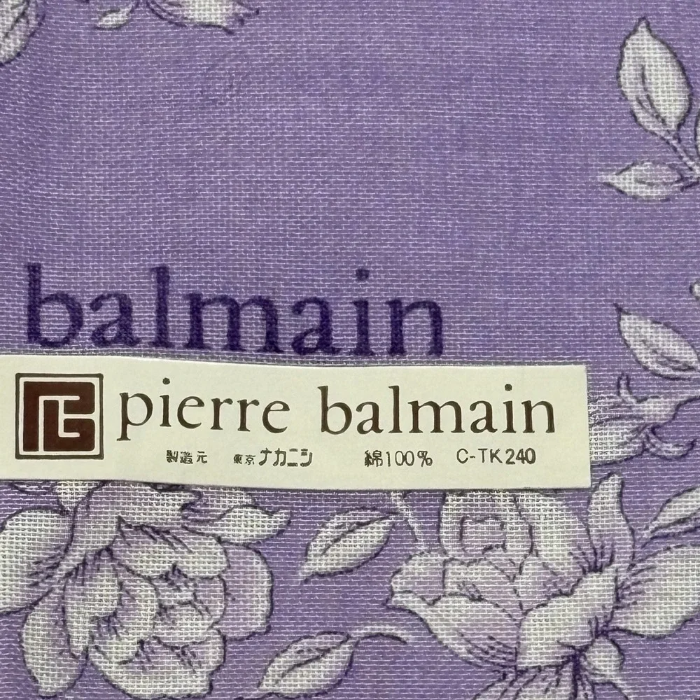 PIERRE BALMAIN Scarf Handkerchief Floral Rose Cotton Purple Chic Accessory 15" - Picture 2 of 3